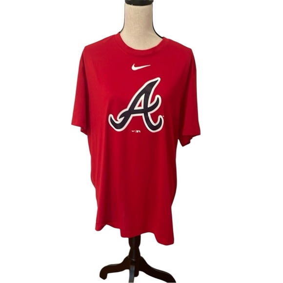 Nike Red Atlanta Braves Dri Fit T-Shirt Polyester Wicking EUC Men’s XL Short - Picture 1 of 10